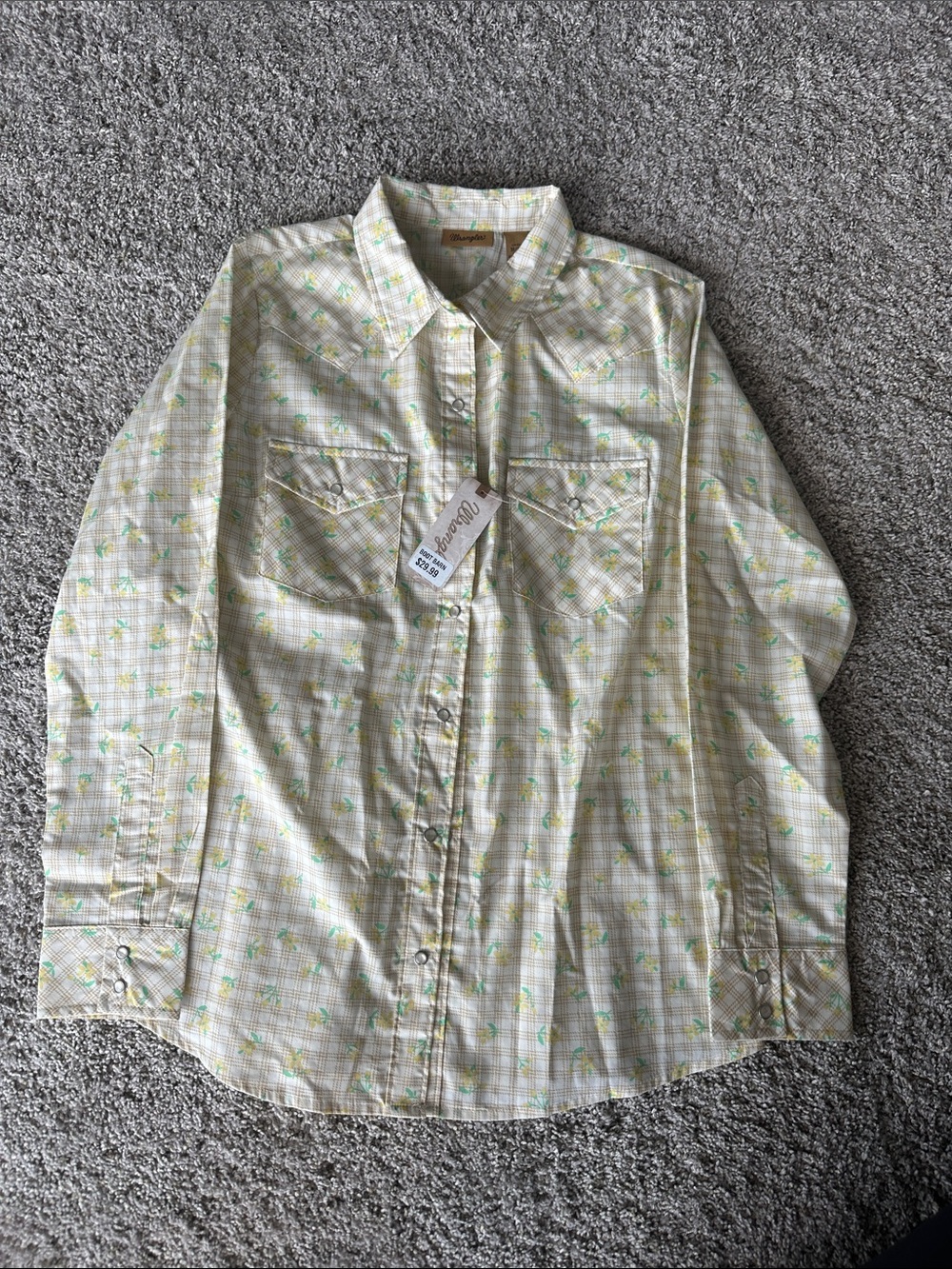 Wrangler Yellow Plaid Button-Down Shirt with Green Print